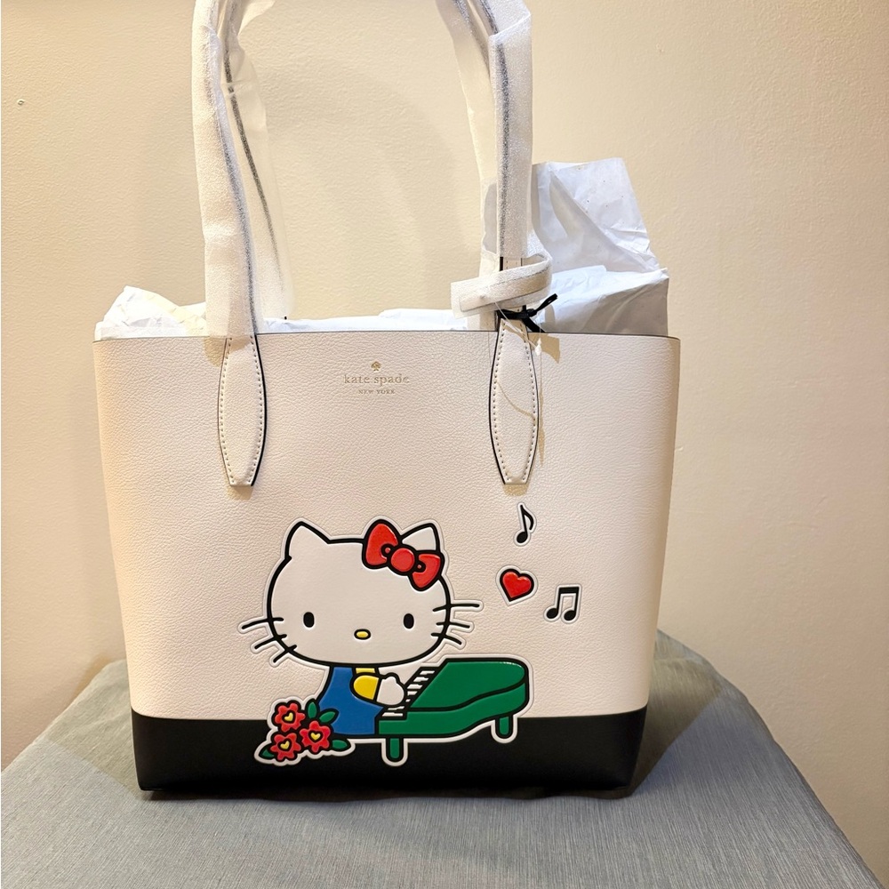Kate Spade Cream and Black Hello Kitty Tote